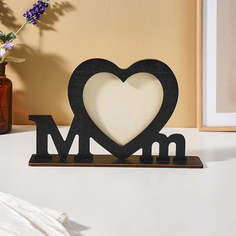 Mother's Day Wooden Decor Gift for Mom, Heart Shaped MOM Letter Ornament for Tabletop, Modern Home Decoration for Mother's Day Gift and Holiday Display3