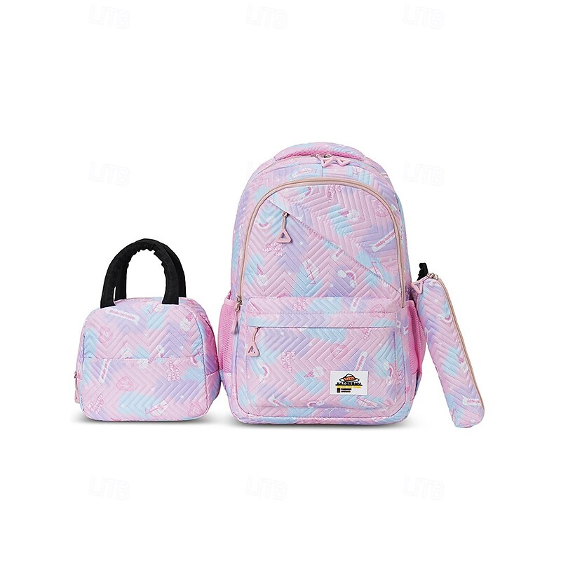 Girls' 3-Piece Pastel Backpack Set with Lunch Bag and Pencil Case – Lightweight Quilted School Bookbag for Teen Students and Daily Use3