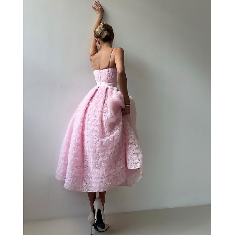 A-Line Cocktail Dresses Celebrity Style Dress Formal Wedding Guest Floor Length Sleeveless Plunge Neck Belt / SashDress Tulle with Rose Flower4
