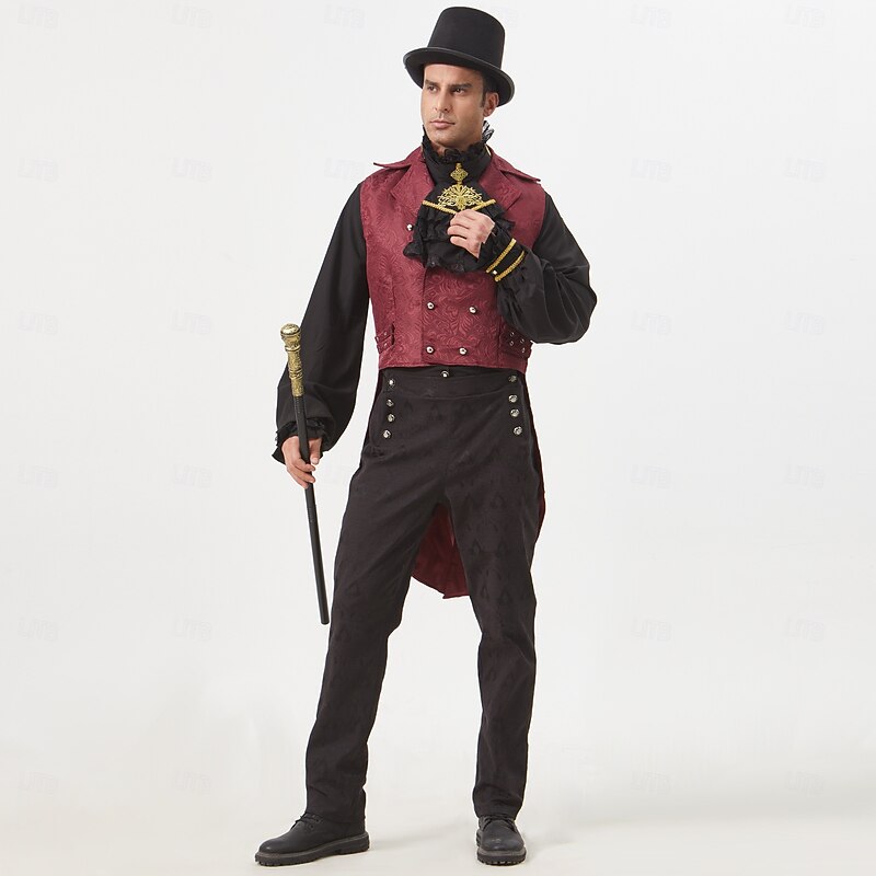 Punk & Gothic Victorian Steampunk Vest Waistcoat Prince Vampire Double Breasted Jacquard Fancy Dress Men's Royal Halloween Carnival Performance LARP Ren Faire Adults' Vest All Seasons3