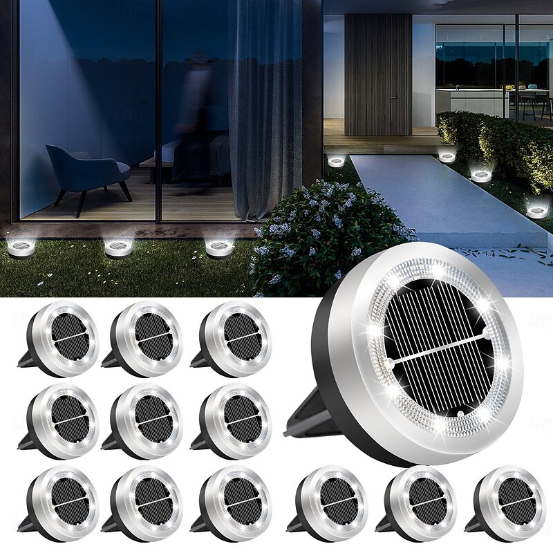 1pc Solar Ground Lights Outdoor, 8 LED Solar Disc Lights IP65 Waterproof Flat Solar Lights, Pathway Lights Solar Powered for Garden Lawn Patio Yard Path Landscape