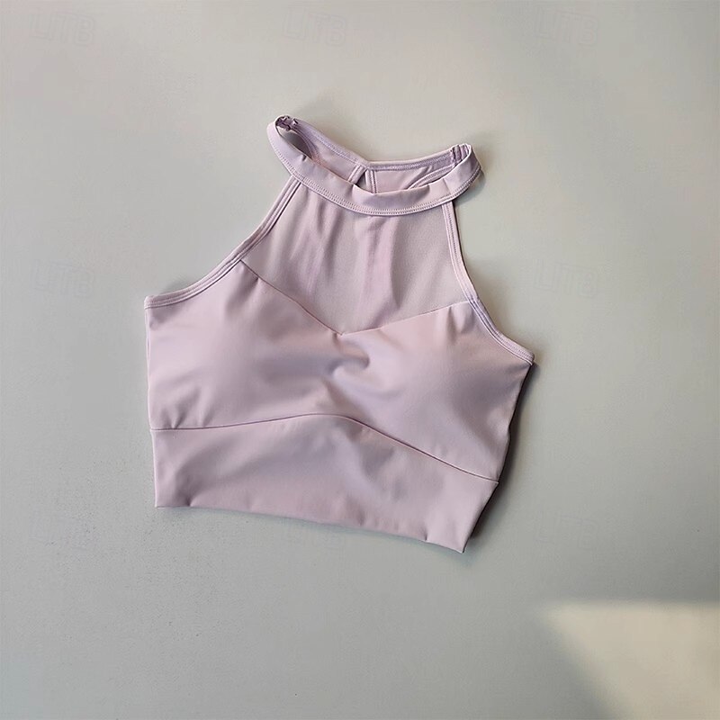 Women's Sports Bra Crew Neck Quick Dry Lightweight Breathable Mesh Sleeveless Light Support Sports Solid Color Sports Bra For Gym Workout Gymnastics Running Activewear4