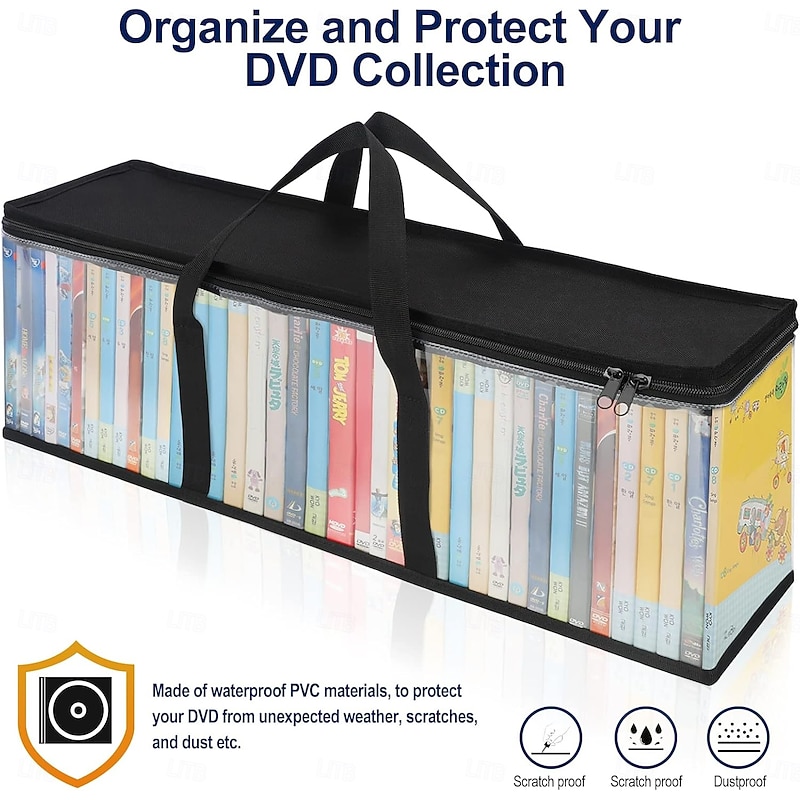 2 Pack CD Storage Bags Case DVD Case Holders Vinyl Record Travel Carrying Bag Cases with Handles, Media Storage Organizer for DVDs/CDs/Video Games Blu Ray Disc3