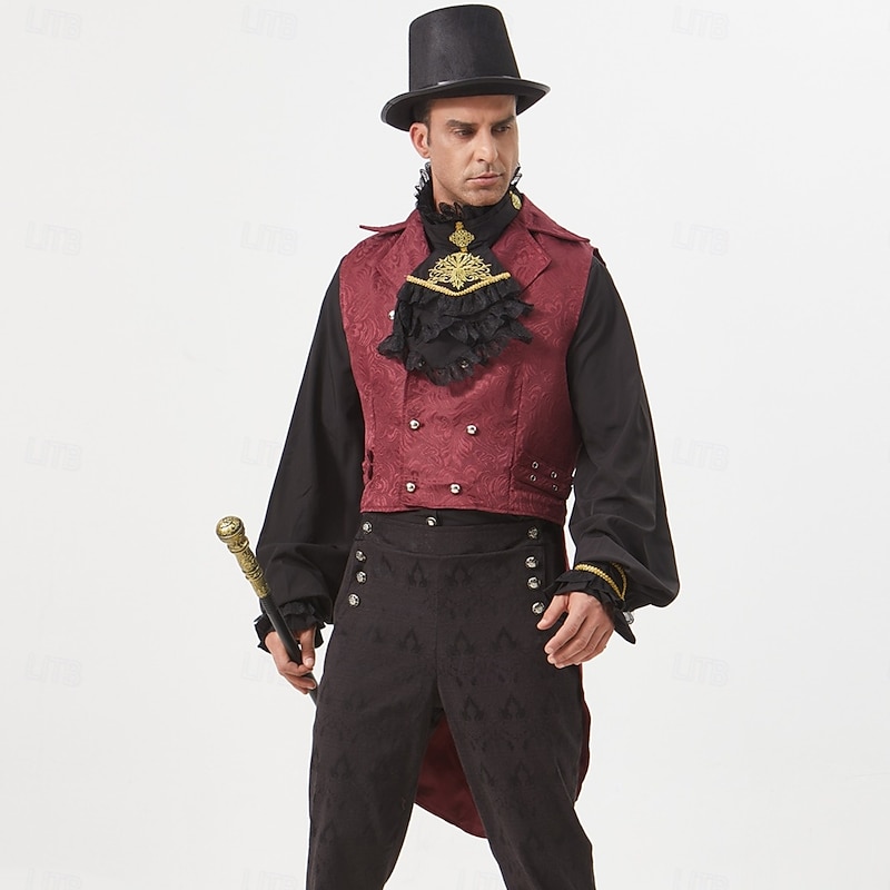 Punk & Gothic Victorian Steampunk Vest Waistcoat Prince Vampire Double Breasted Jacquard Fancy Dress Men's Royal Halloween Carnival Performance LARP Ren Faire Adults' Vest All Seasons