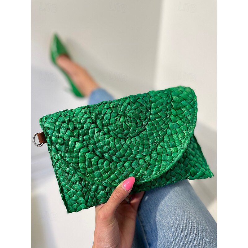 Women's Woven Straw Crossbody Bag - Boho Summer Clutch with Adjustable Shoulder Strap for Beachwear, Resort Wear and Casual Wear4