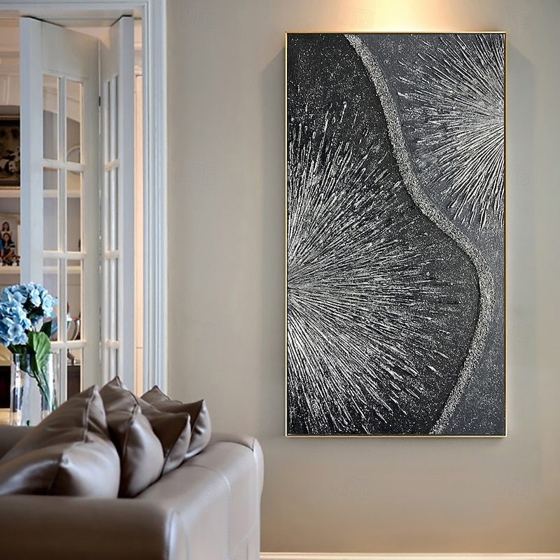 Handmade Oil Painting Canvas Wall Art Decoration Contemporary Abstract Silver Textured Artwork for Home Living Room Decor Stretched Frame Hanging Painting/Rolled Frameless Unstretched Painting3