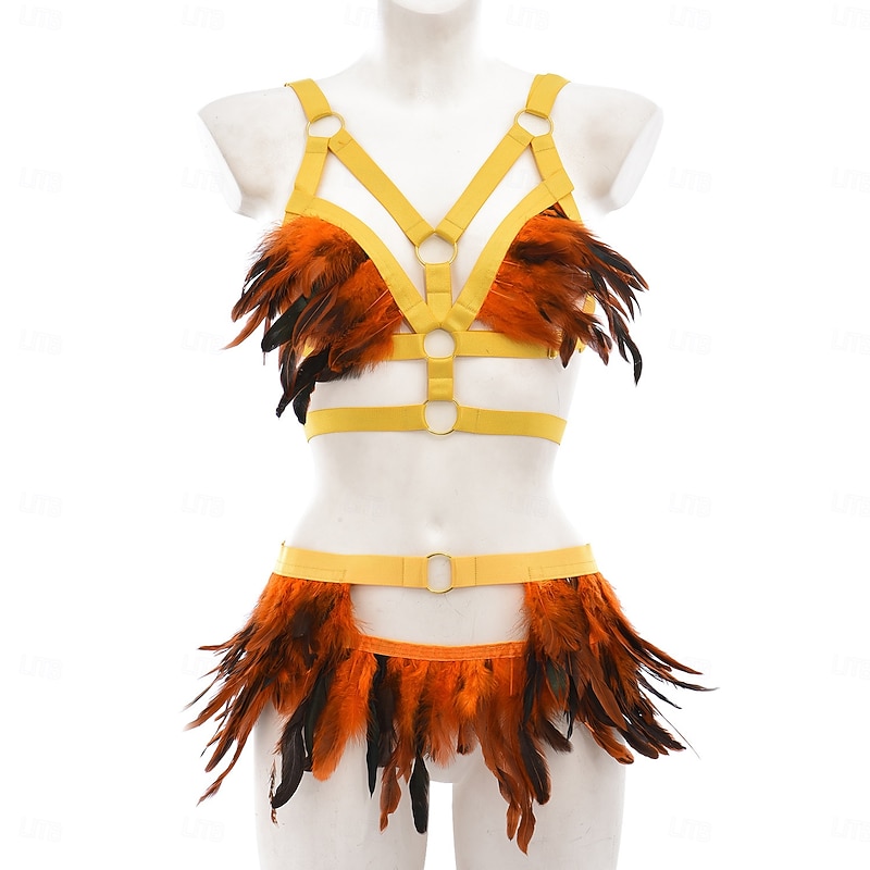 Drag Queen Halloween Outfits Lingerie Feather Bralette Pride Rainbow Sexy Costume Adults' Women's Halloween Carnival Pride Parade Pride Month Easy Halloween Costumes Dress Up4