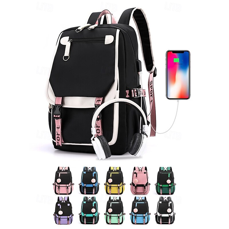 Men's Women's Kid's Backpack School Bag Bookbag School Backpack Bookbag School Daily Solid Color Polyester Oxford Cloth Large Capacity Lightweight Zipper Black / White Black Blue Black / Green2