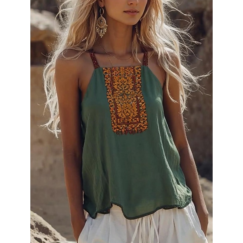 Women's Camisole Tank Top Floral Paisley Bohemia Hawaiian Stylish Sleeveless Strap Regular Tops Daily Print Green Summer Spring