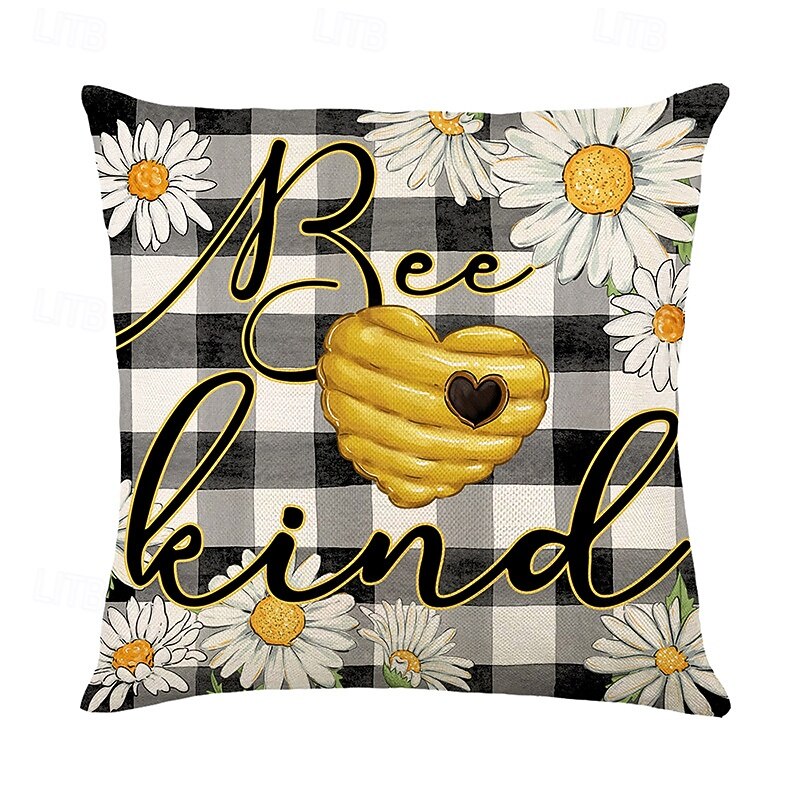 Summer Bee Floral Decorative Toss Pillows Cover 4PC Soft Square Couch Cushion Case Pillowcase for Bedroom Livingroom Sofa Chair3