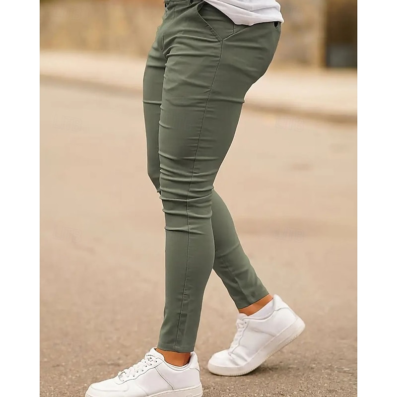 Men's Trousers Chinos Summer Pants Pocket Plain Comfort Breathable Full Length Vacation Daily Holiday Casual Athleisure Army Green Khaki3