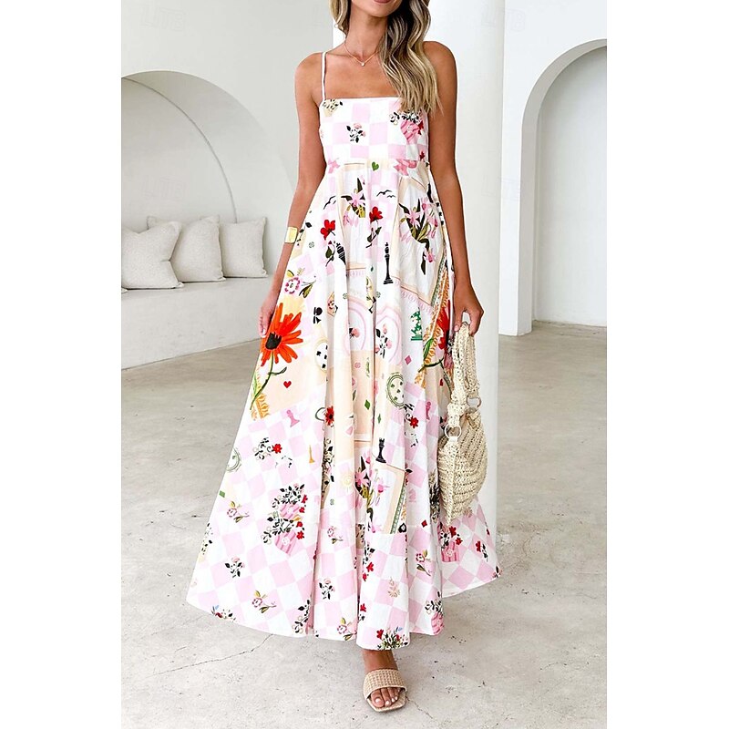 Women's Midi Dress Floral Dress Slip Dress Fashion Classic Vacation Going out Weekend Regular Fit Flower Sleeveless Spaghetti Strap Pink Blue Summer2