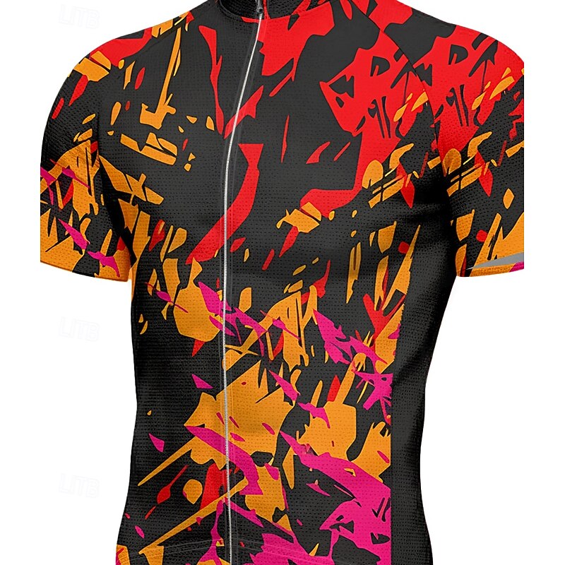 Men's Cycling Jersey Graphic Geometric Short Sleeve Bike Tee Tshirt Top with 3 Rear Pockets UV Resistant Quick Dry Front Zipper Reflective Strips Sports Red Clothing Apparel3