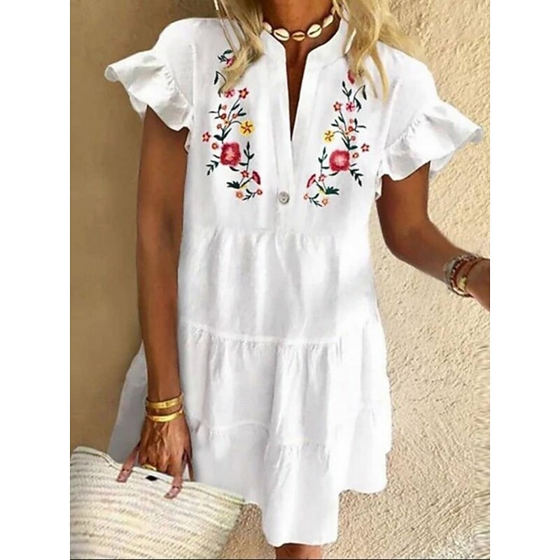 Women's Mini Dress Casual Dress Floral Dress Summer Dress Fashion Modern Daily Beach Weekend Regular Fit Floral 3/4 Length Sleeve V Neck Black White Yellow Red Summer4