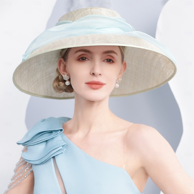 Hats Flax Bowler / Cloche Hat Sun Hat Sinamay Hat Wedding Tea Party Elegant Wedding With Bows Splicing Headpiece Headwear3