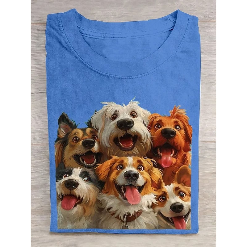 Women's T Shirt Graphic Animal Dog Stylish Classic Modern Short Sleeve Crew Neck Round Neck Regular Tops Daily Going out Weekend Print Black White Blue Gray Summer Spring
