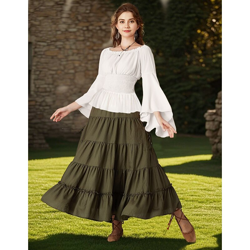 Set with Medieval Off Shoulder Blouse Lace Choker Necklace Bracelet Punk & Gothic Renaissance 19th Century 3 PCS Outfits Women's Off Shoulder Cosplay Costume  LARP Party2