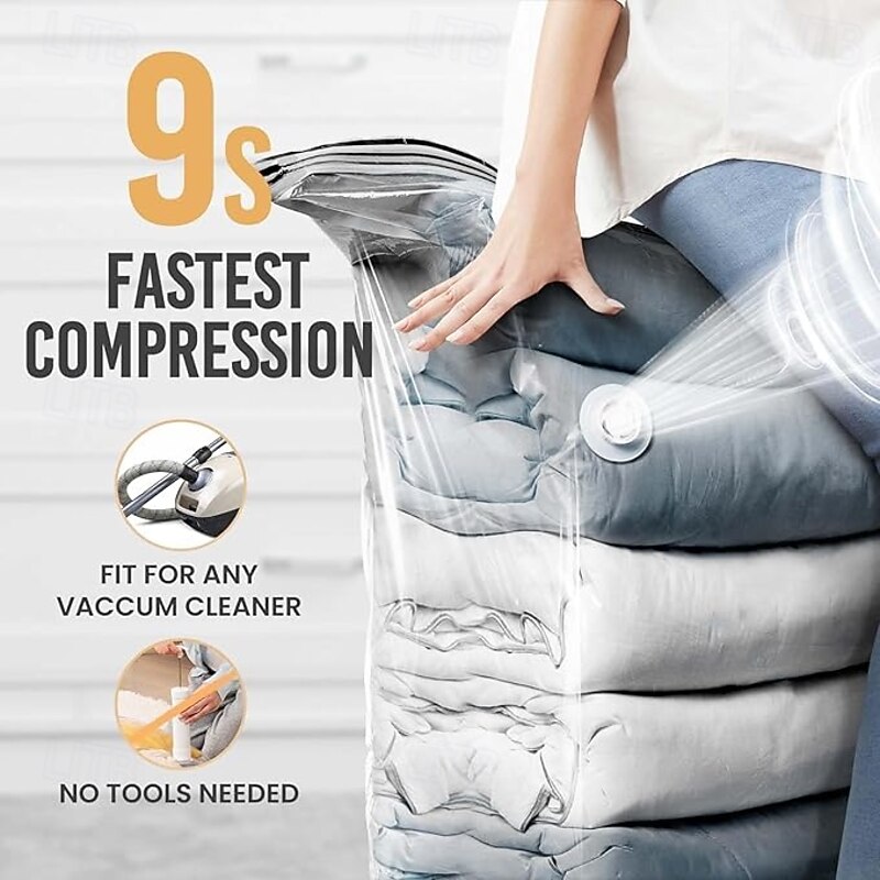 4 Pack Vacuum Storage Bags, Jumbo Cube Large Vacuum Seal Bags for Bedding, Comforters, Blankets, Clothing, Closet Space Saving, Clear2