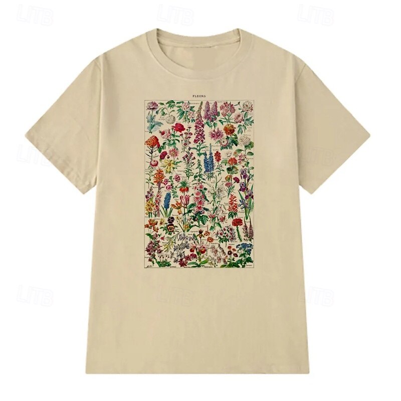 Women's Blouse Flower Casual Short Sleeve Crew Neck Regular Tops Daily Holiday Going out Print White Khaki Summer4