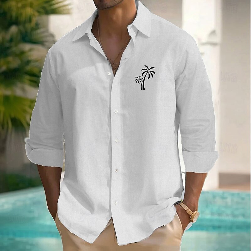 Men's Coconut Tree Tropical Plants Shirt Summer Hawaiian Shirt Button Up Shirt Long Sleeve Hawaiian Dailywear Causal Beach Wear Summer Spring Turndown 3D Print Linen Like Shirt White Pink Blue2