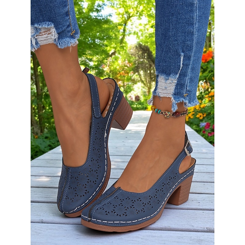 Women's Hollow-Out Slingback Sandals – Vintage Style Heeled Sandals for Weekend and Casual Outings3