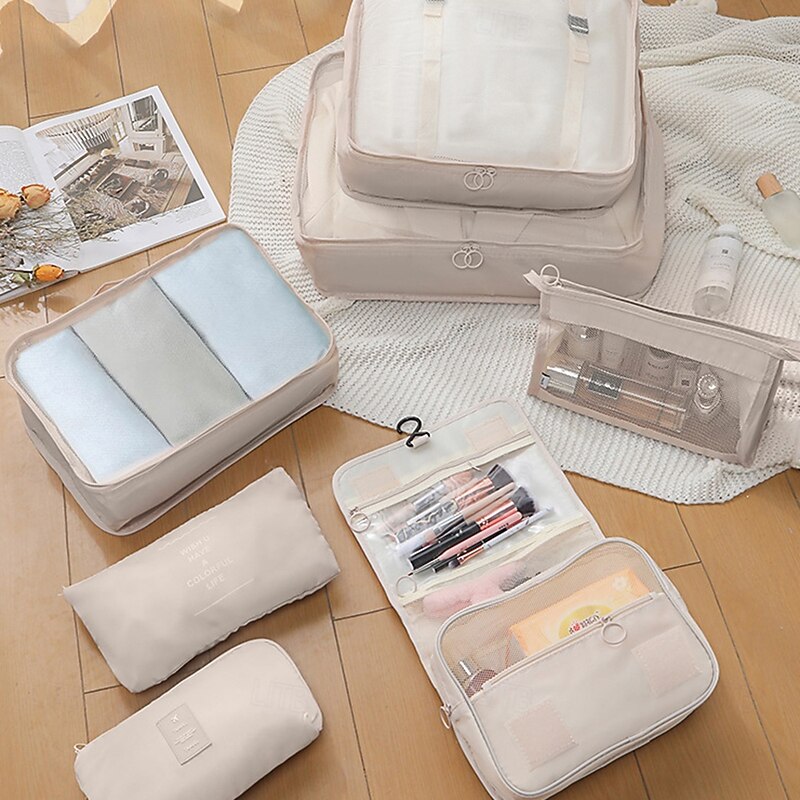 Compression Packing Cubes Set for Travel, Foldable Luggage Organizer Bags, Portable Toiletry and Makeup Bag, Multi-Functional Clothes Storage Pouches for Business Trips and Vacations2