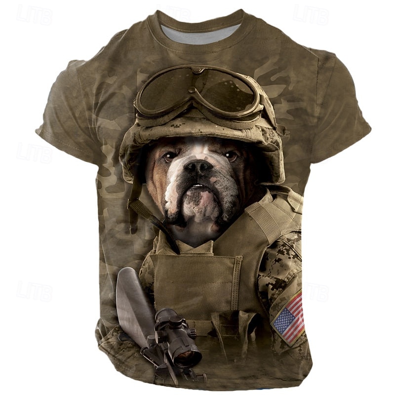 Combat Sam VINCENT HIE Men's T Shirt Short Sleeve T shirt 3D Print Crew Neck Shirt Exaggerated Designer Party Street Casual Green Summer Spring All Seasons Clothing Apparel