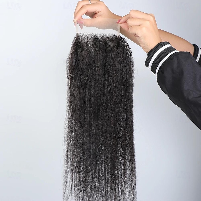 Afro Kinky Straight Transparent Lace Closure Only 100% Human Hair Closure Peruvian Remy Yaki Straight 4x4 Lace Closure For Women3