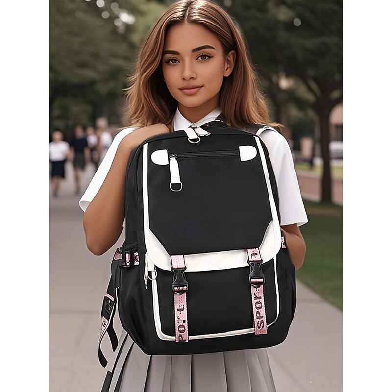 Men's Women's Kid's Backpack School Bag Bookbag School Backpack Bookbag School Daily Solid Color Polyester Oxford Cloth Large Capacity Lightweight Zipper Black / White Black Blue Black / Green3