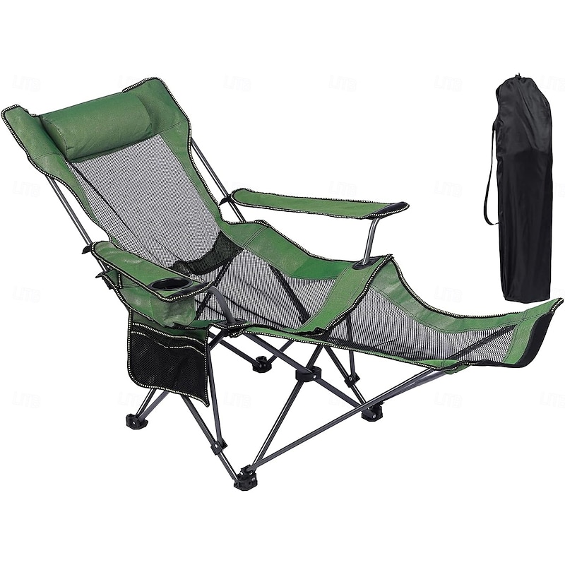 Camping Lounge Chair,Folding Reclining Camping Chair, Portable Camping Chair with Footrest,Storage Bag & Headrest, Mesh Recliner, 330lbs Weight Capacity