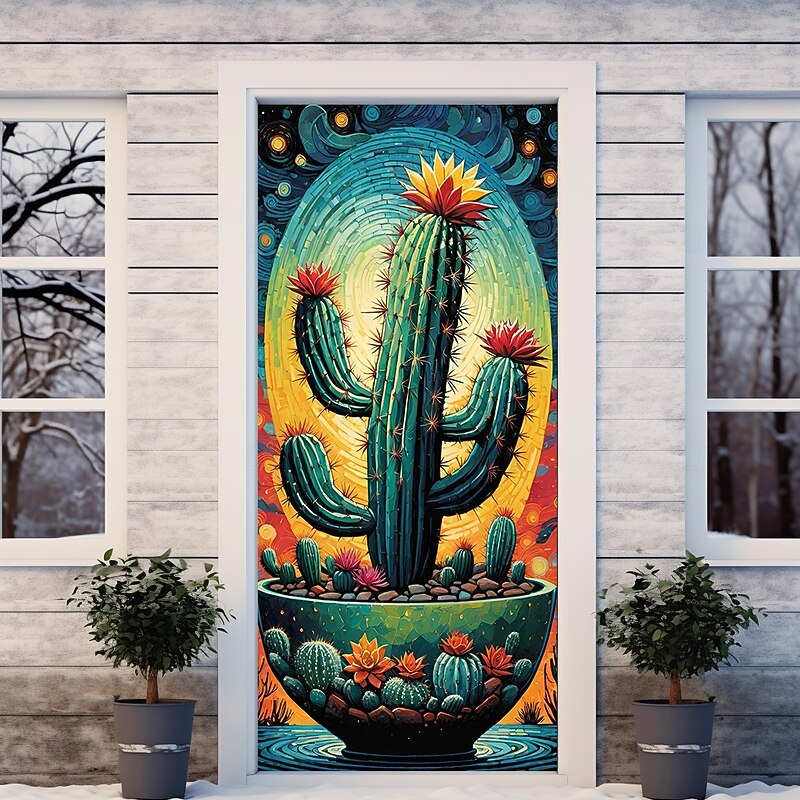 Cinco de Mayo Door Decorations Mexico Art Door Covers Cactus Door Tapestry Door Curtain Decoration Backdrop Indoor/Outdoor Door Banner for Front Door Farmhouse4