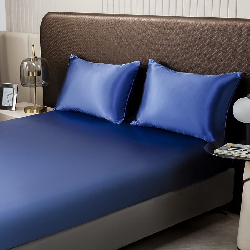 Satin Imitation Silk Solid Color Bedding Three-piece Set Bed Sheet Four-piece Set Pillowcase Combination Sheet Set2