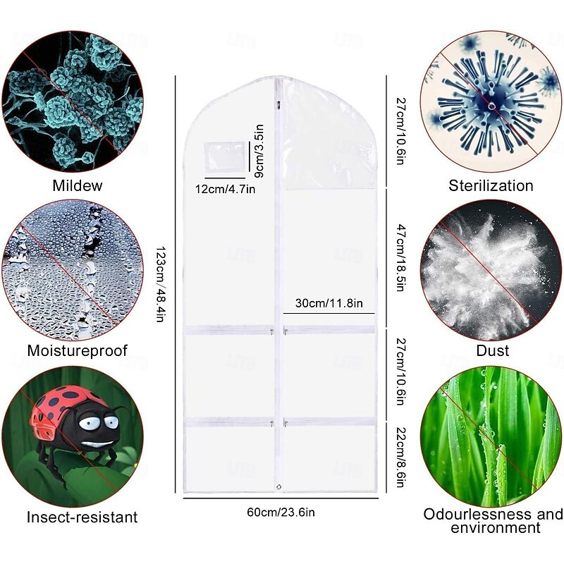 Garment Bag for Dance Costumes, Thickened PEVA Hanging Clothes Cover with 7 Zipper Pockets, Extra Long Transparent Dustproof Suit Bag for Closet or Travel Storage2