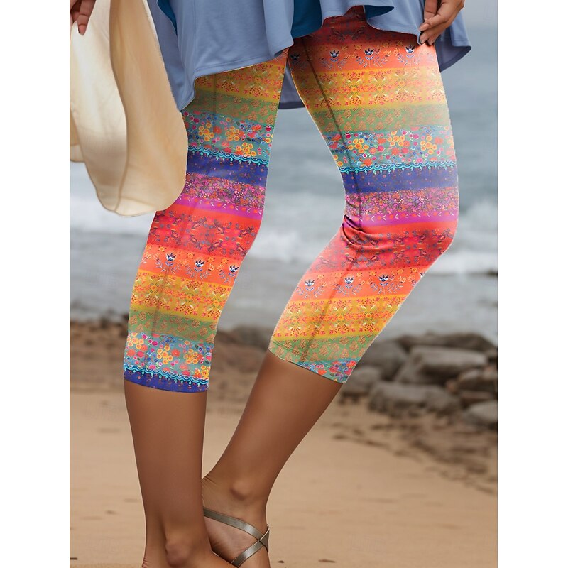Women's Leggings Capri Pants High Elasticity Vacation Vintage Fashion Calf-Length High Waist Floral Graphic Printing Thermal Warm Breathable Soft Stretchy Formal Outdoor Vacation