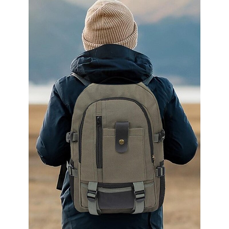 Men's Large Capacity Canvas Backpack – Vintage Style Travel Rucksack with Multiple Pockets and Buckle Straps for School, Work or Outdoor Adventures2