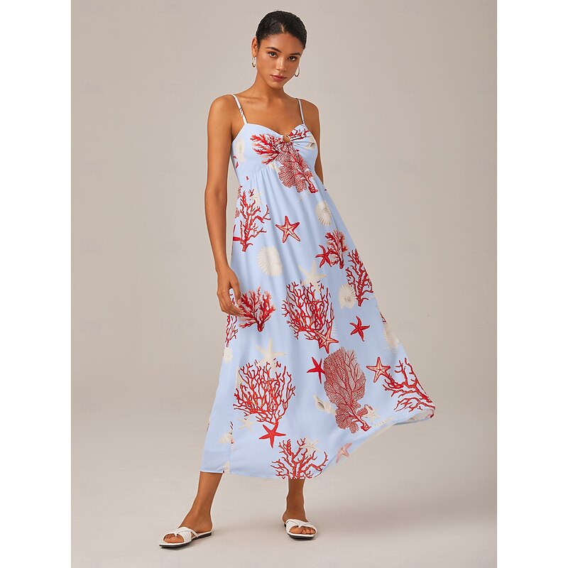 Red Ocean-Themed Vacation Cami Dress4