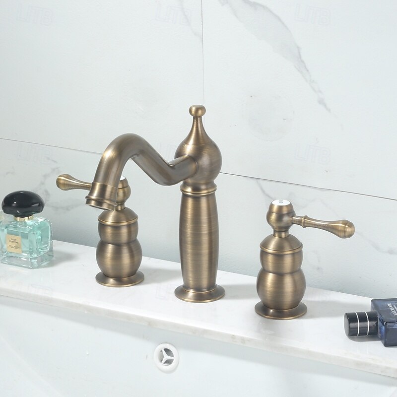Bathroom Sink Faucet - Widespread Antique Brass / Electroplated Widespread Two Handles Three HolesBath Taps