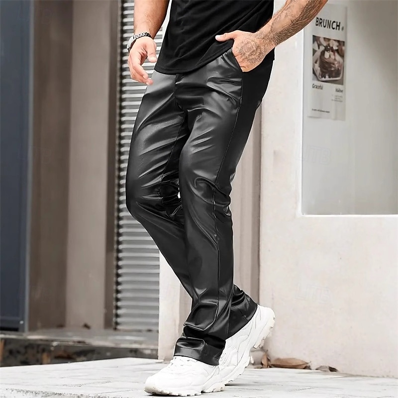 Men's Trousers Summer Pants Faux Leather Shorts Pocket Plain Comfort Breathable Vacation Daily Holiday Stylish Athleisure Black