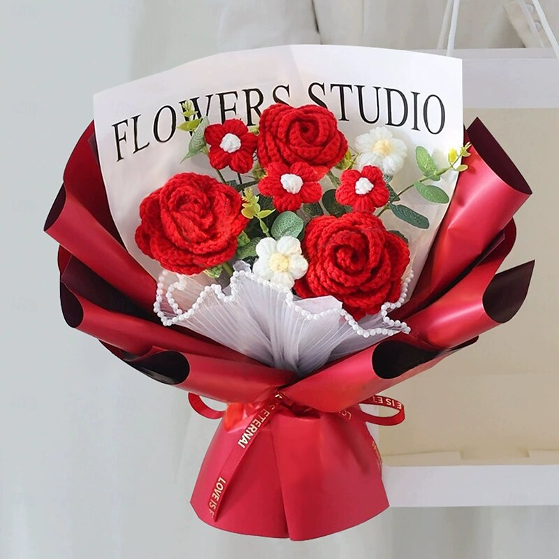 Handmade Crochet Flower Bouquet, Knitted Eternal Yarn Flowers Gift for Mom, Grandma, Wife, Girlfriend – Mother's Day, Birthday, Anniversary, Christmas, Graduation, Romantic Keepsake4