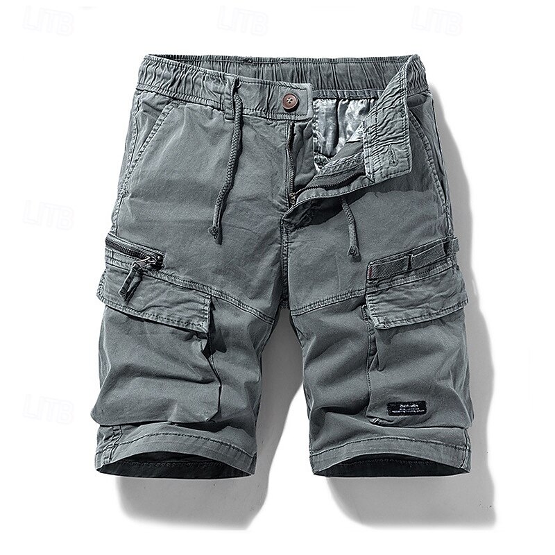Men's Cargo Shorts Shorts Summer Shorts Drawstring Elastic Waist Multi Pocket Plain Comfort Wearable Knee Length Outdoor Sport Daily Fashion Casual Black Khaki