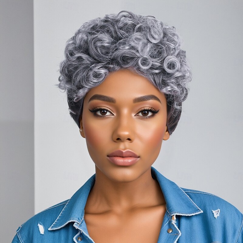 Synthetic Wig Curly Bouncy Curl Bob Layered Haircut Machine Made Wig 10 inch A1 Synthetic Hair Women's Elastic Comfortable Highlighted / Balayage Hair Gray4