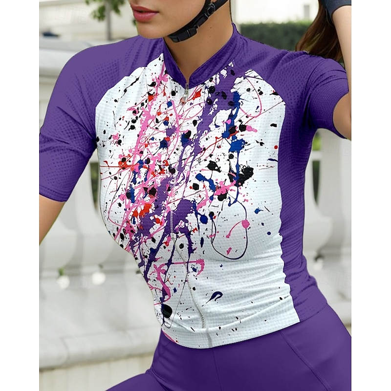 Women's Cycling Jersey Graphic Polka Dot Gradient Short Sleeve Bike Jersey Top with 3 Rear Pockets Sunscreen UV Resistant Quick Dry Reflective Strips Sports Purple Clothing Apparel3