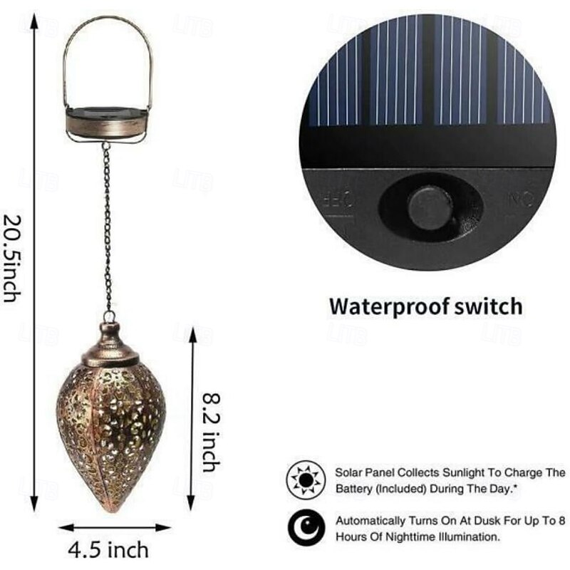 LED Solar Lanterns Rechargeable LED Hanging Metal Lantern Light Garden Yard Decor Lamp2