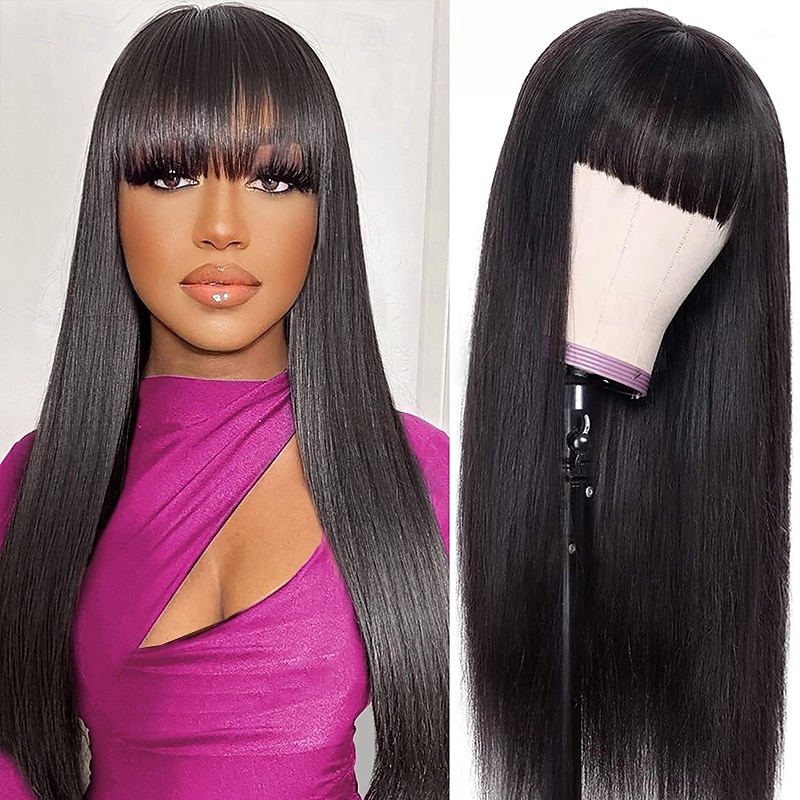 Machine Made Human Hair Wig Straight Hair Natural Wig 150% Density
