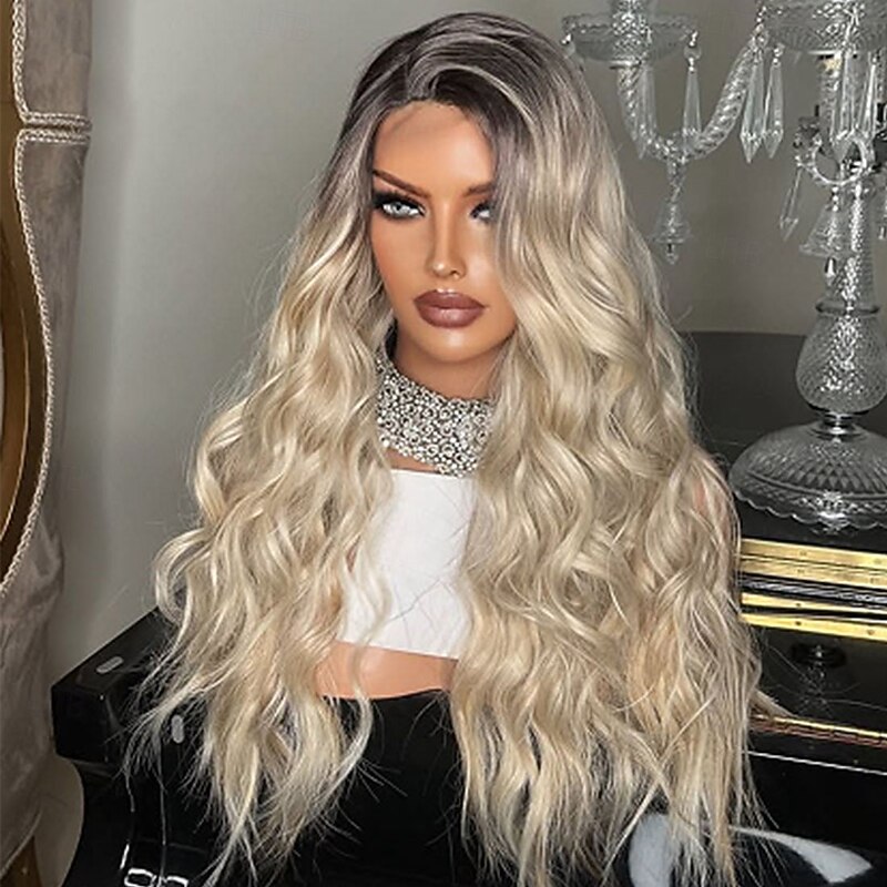 Free Part Brazilian Hair 100% Virgin Remy Human Hair 5x5 Glueless Lace Closure Wigs Ash Blonde13x4 Lace Front Wig  Wavy Blonde Wig with Baby Hair Natural Hairline For Women3