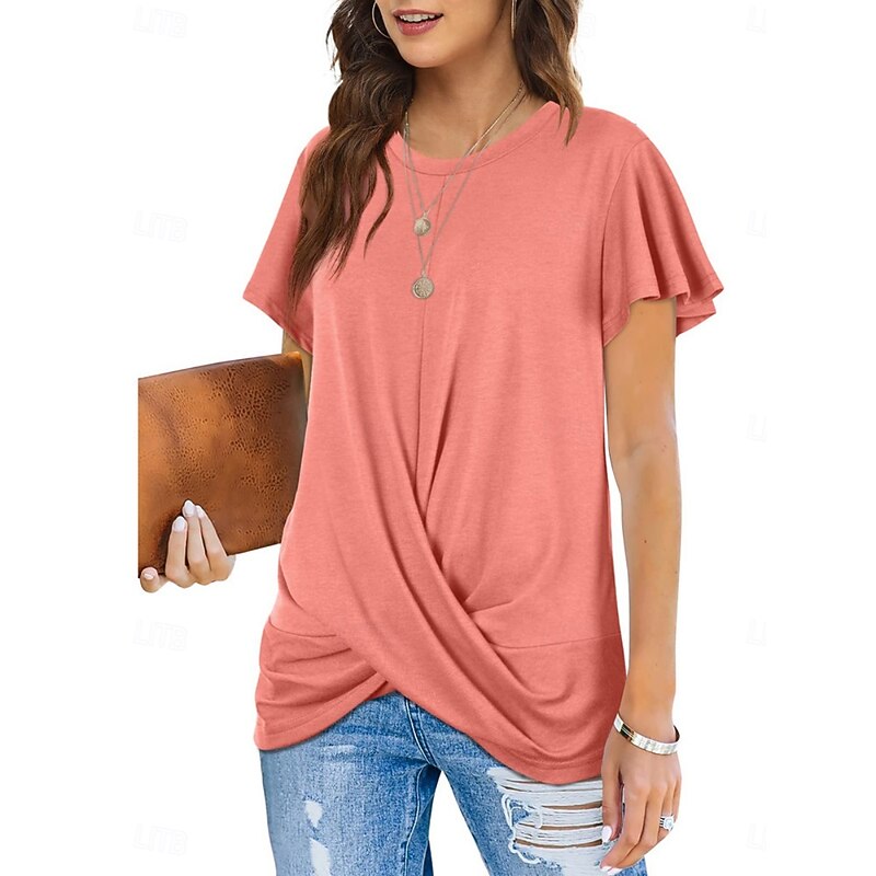 Women's T Shirt Solid Color Plain Classic Modern Casual Short Sleeve Crew Neck Regular Tops Daily Weekend Black White Light Green Pink Blue Summer2