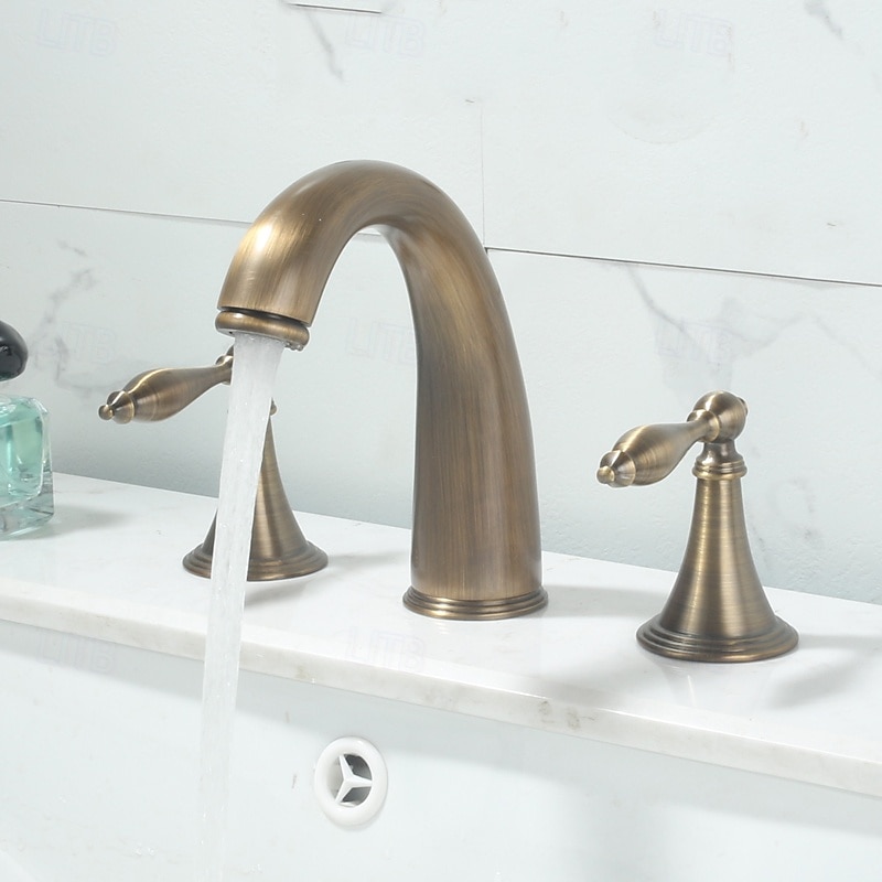 Bathroom Sink Faucet - Widespread Antique Brass / Nickel Brushed / Electroplated Widespread Two Handles Three HolesBath Taps2