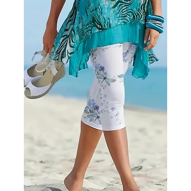 Women's Leggings Capri Pants High Elasticity Vacation Vintage Fashion Calf-Length High Waist Floral Graphic Printing Breathable Soft Stretchy Formal Vacation Street Violet Robin's Egg