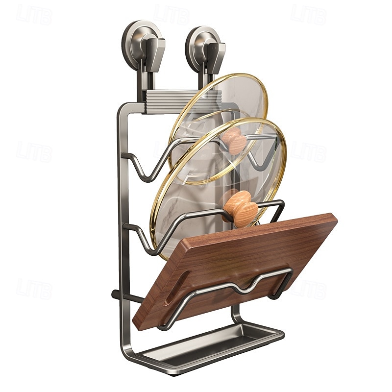 Kitchen Drain Rack Kitchen Storage Rack, Suction Cup, Wall-Mounted Cutting Board Storage Rack, Pot Lid Rack Storage Bracket Dish Rack with Drain2
