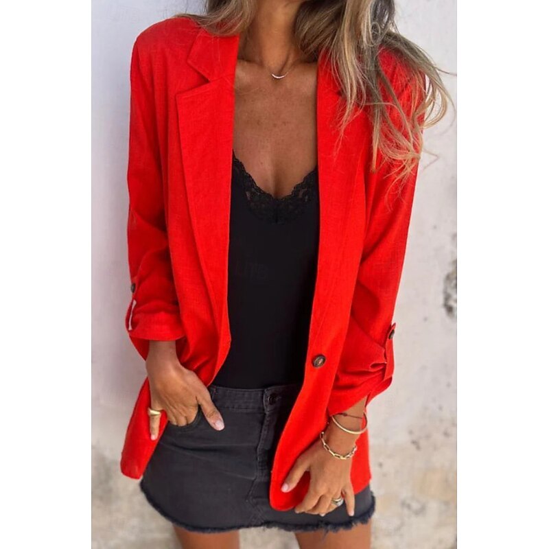 Women's Blouse Plain Modern Casual Long Sleeve Shirt Collar Regular Tops Daily Holiday Buttons Pocket Black Red Summer